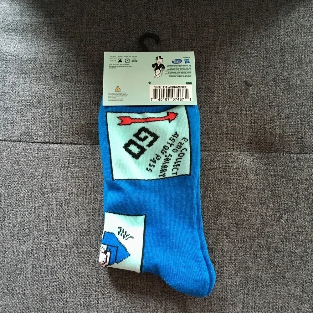 Novelty “Monopoly” Money Game Crew Socks, Blue, Green, Unisex